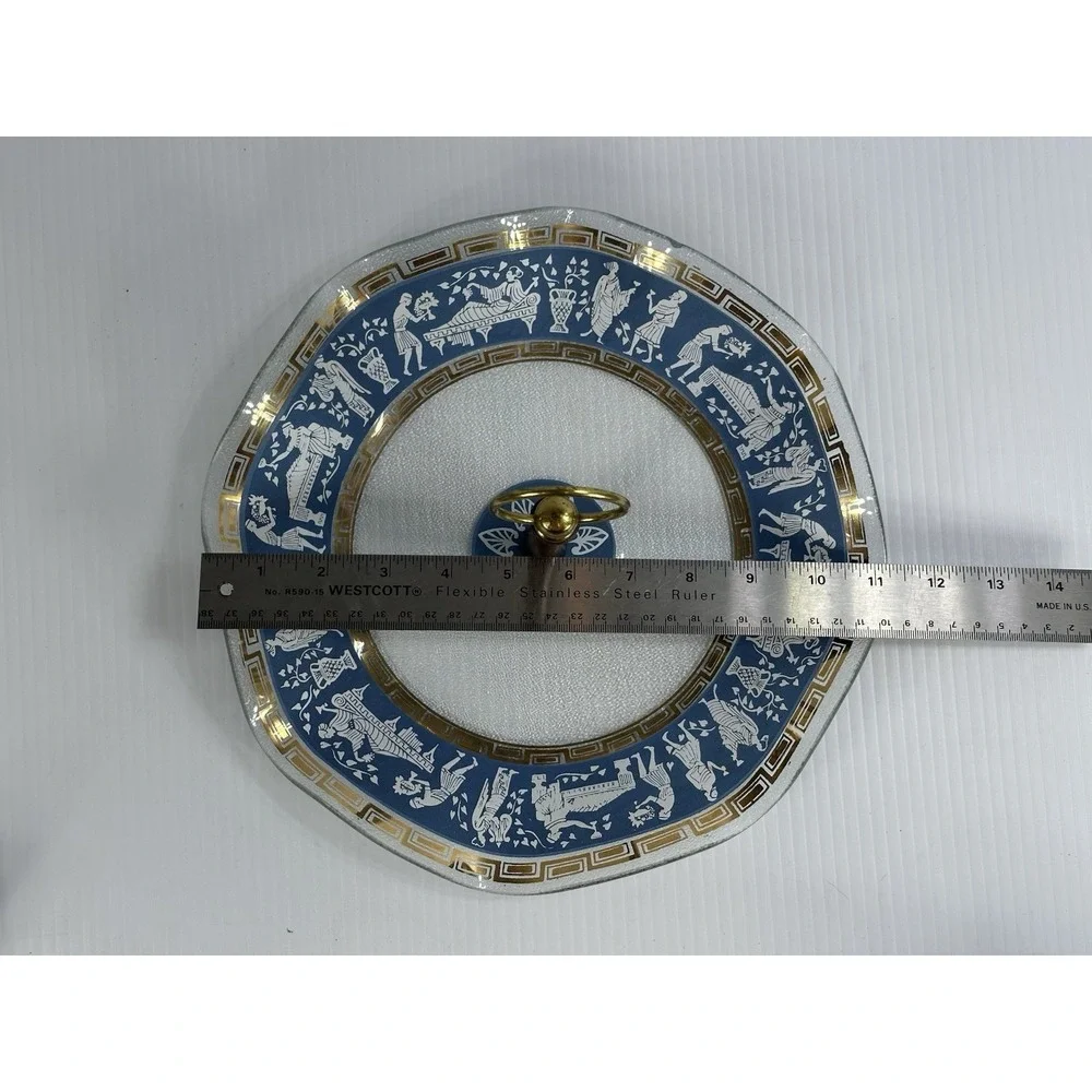 Vintage Jeanette Glass‎ Wedgwood Blue Hellenic Greek Fruit Wedge Serving Dish